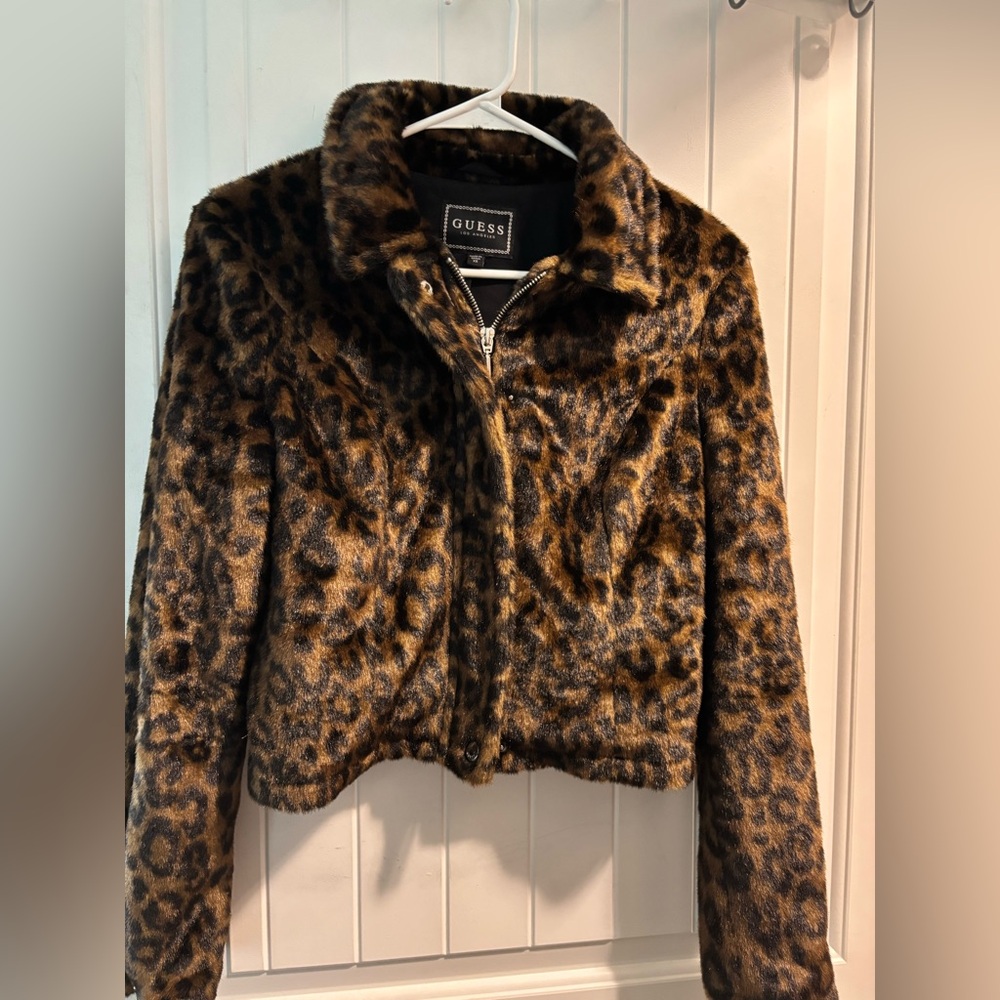 Guess Brown Teddy Jacket Faux Fur